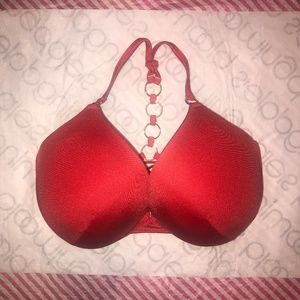 Victoria’s Secret Swim Swimsuit Bikini Top Push Up Padded Gold Bright Red 34DD